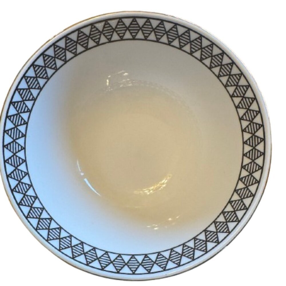 The Old Pottery Company Black/White Bowl with gold rim 6" NWT